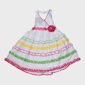 Jessica Ann Toddler Girls Rainbow Ruffle Halter Dress